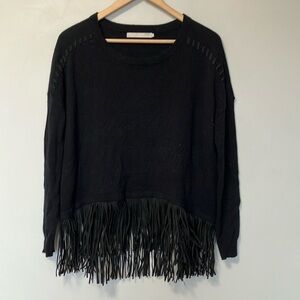 One Grey Day wool cashmere blend Black Fringe Sweater